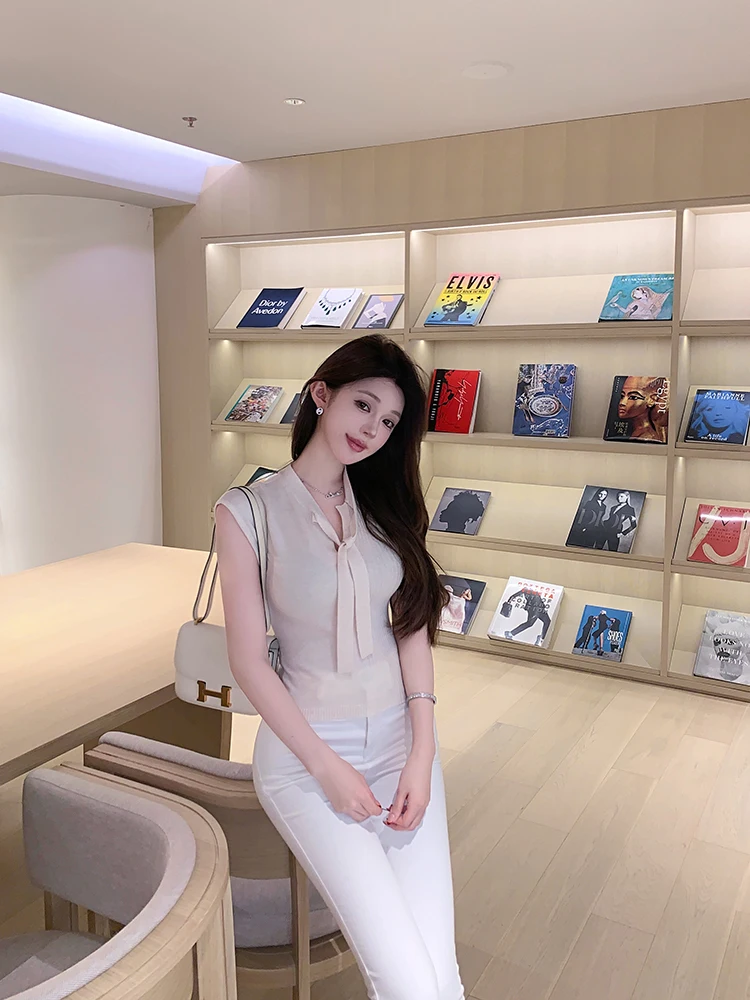 Chill Qiaoer ligent Cold Женские абрикосовые шнурки без рукавов Трикотажные изделия для