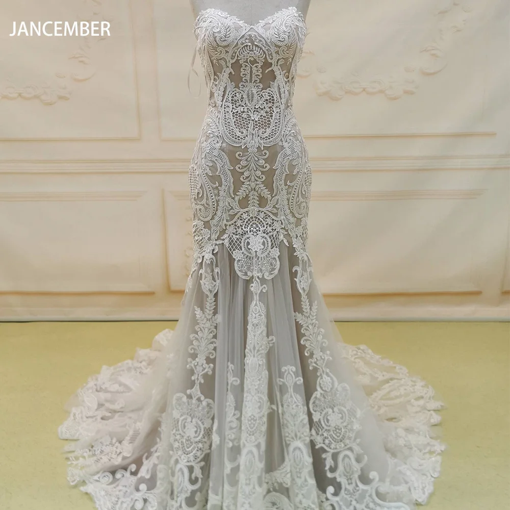 Плиссированные милые кружевные свадебные платья русалки без бретелек по