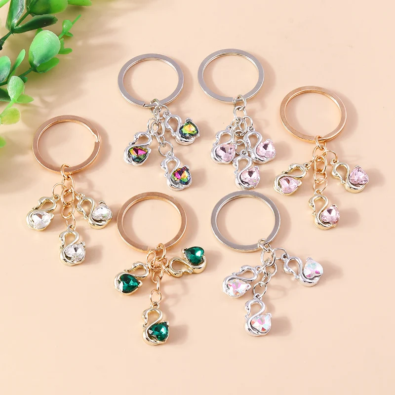 

Fashion Crystal Swan Charms Keychains Souvenir Gifts for Women Men Car Key Handbag Pendants Keyrings DIY Jewelry Accessories