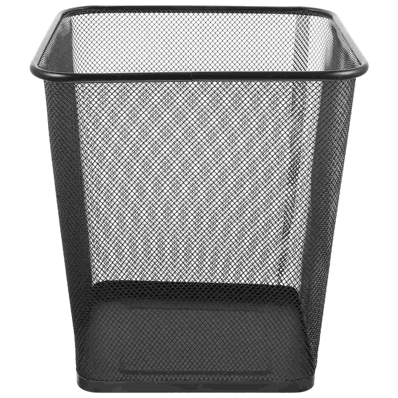 

Trash Can Bin Garbage Basket Waste Mesh Metal Container Wire Wastebasket Paper Square Black Recycling Kitchen Round Cans