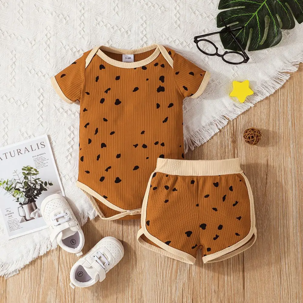 

Newborn Baby Girl Clothes Set 2023 Summer Polka Dot Short Sleeve Romper Flower Shorts 2Pcs Outfit New Born Infant Clothing