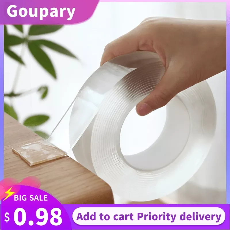 

NEW IN 1/2/3/5M Double Sided Tape Nano Tape Reusable Waterproof Wall Sticker Non-marking And Washable Self adhesive Transparent