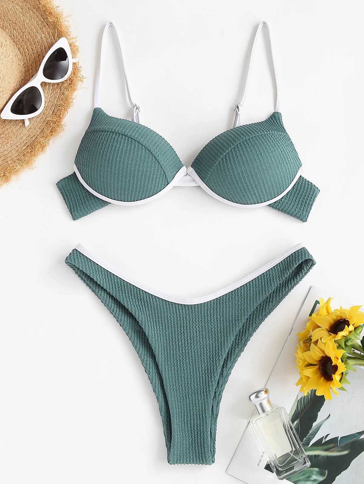 Женский купальник-Бикини на косточках с высокой посадкой |