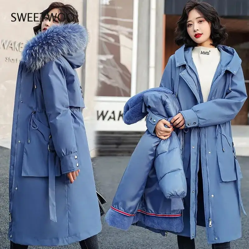 2021 New Snow Wear Winter Jacket Women Parkas Long Coat Fur Hooded Basic Jacket Female Removable Fur Lining Thick Warm Outwear