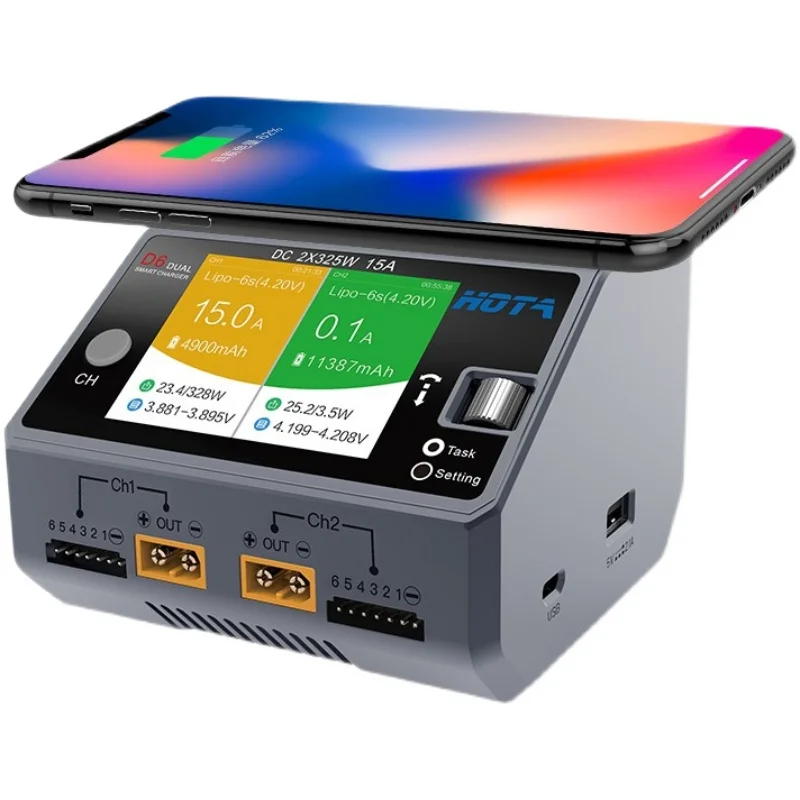 HOTA D6 Dual Smart Charger DC650W 15A Встроенный Micro USB для Lipo LiIon NiMH аккумулятора с iPhone Samsung