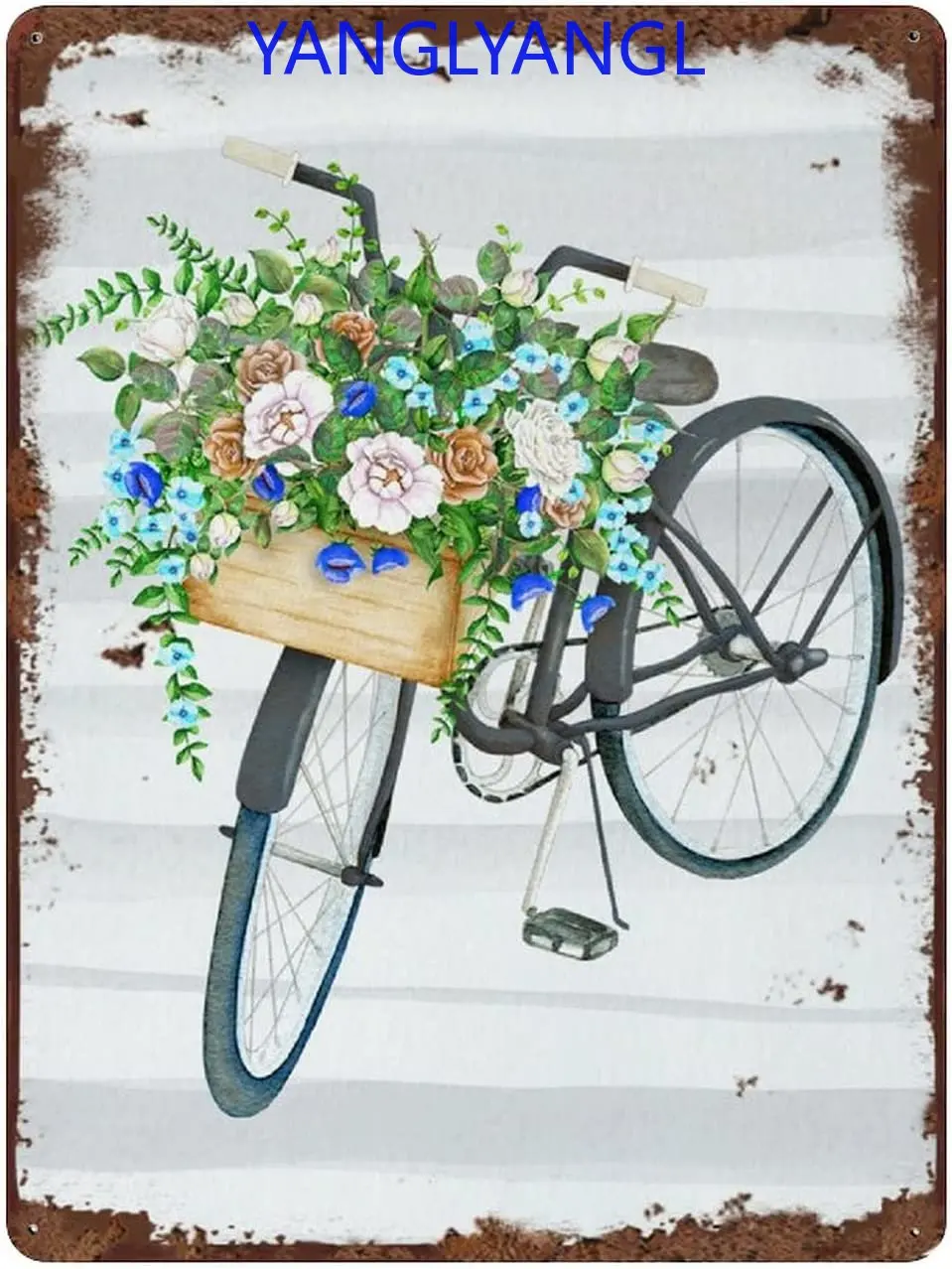 Vintage Tin Sign Flower Basket Farmhouse Decor Nursery Art O