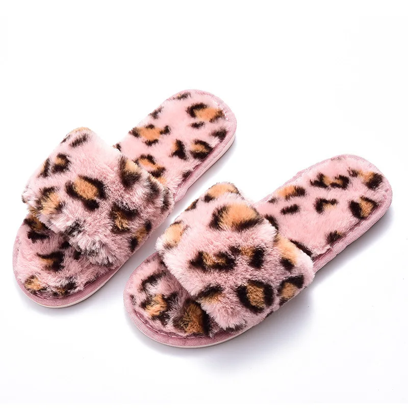 

Women Slippers Leopard Print Plush Indoor Slippers Women Shoes Home Cotton Bedroom Shoes Winter Warm Soft Flip Flop Y2k Sandals