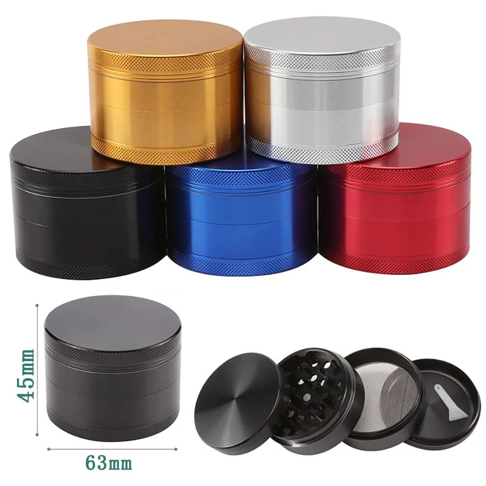 

63mm Al Alloy Herb Grinder 4-Layers Metal Spice Mills Durable Tobacco Crusher Smoking Accessories As Gifts for Smoker