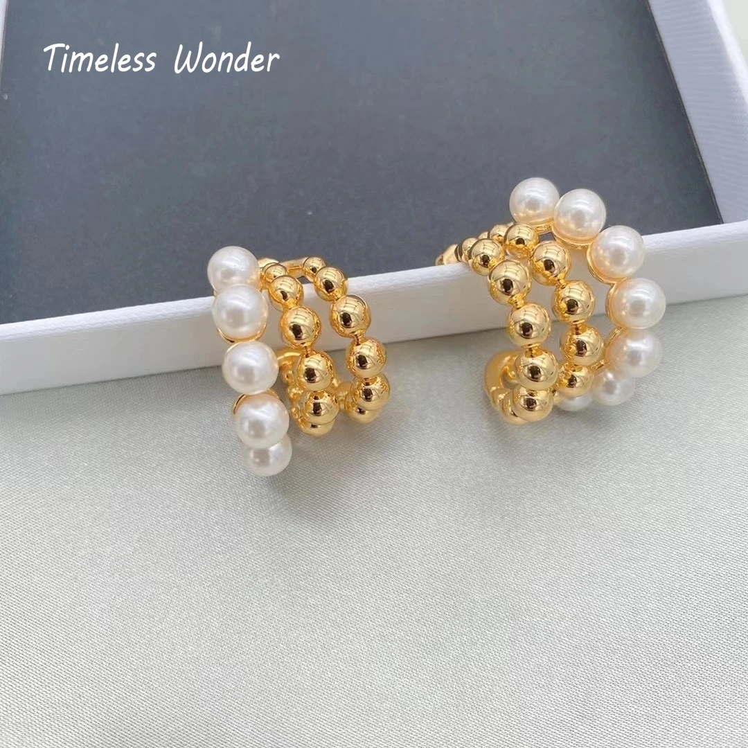 

Timeless Wonder Fancy Geo Pearl Hoop Earrings for Women Designer Jewelry Party Runway Ins Mix Rare Luxury Brand Sweet Gift 2313