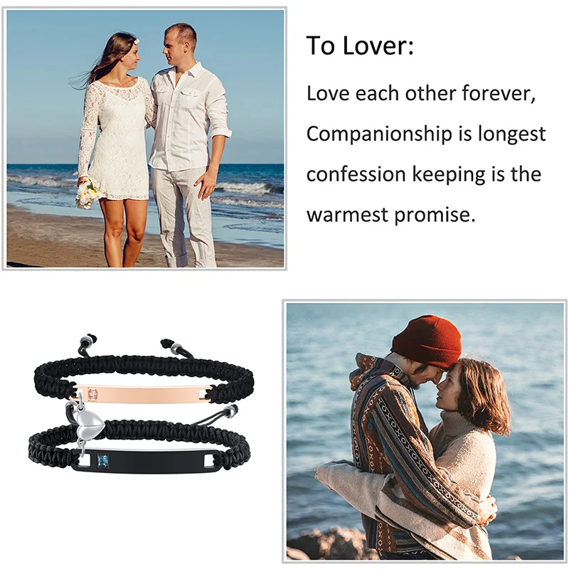 Couples Magnet Bracelets Handmade Braided Heart Shape Magnetic Bracelets, 2pieces Set  Rope Wristbands Anniversary Gift images - 6