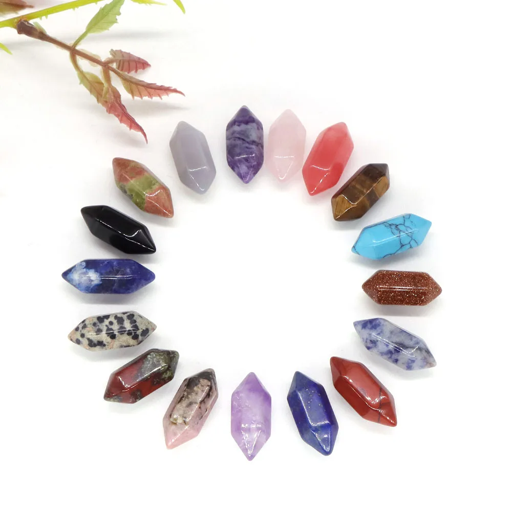 

25pcs Double-headed Pointed Hexagonal Column Natural Gems Crystals Chakra Stone Healing Reiki Quartz For DIY Jewelry Accessories