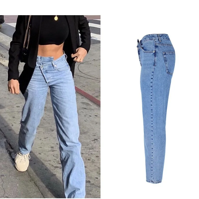

Новые асимметричные джинсы с высокой талией, женские расклешенные повседневные Модные обтягивающие джинсы оверсайз с широкими штанинами для женщин на осень и зиму
