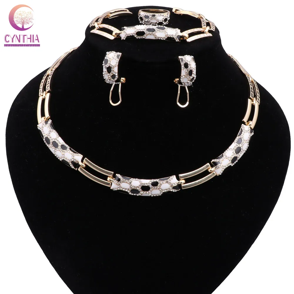 

CYNTHIA Elegant Women Jewelry Sets Charming Wedding Party Accessories Luxury Gold Plated Choker Necklace Ring Bracelet Set