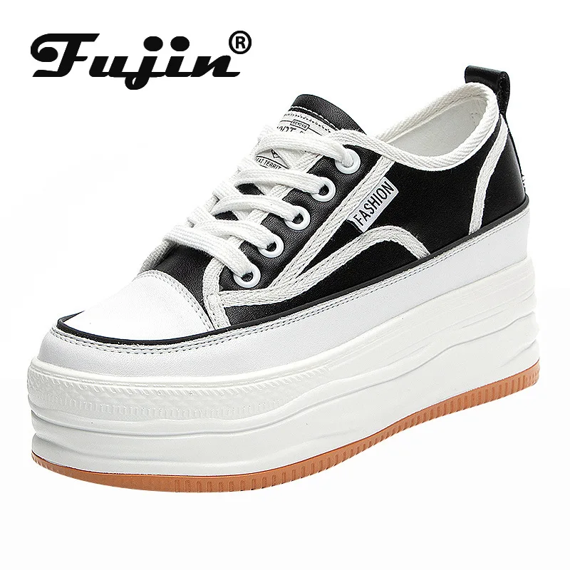 

Fujin 8cm Fashion Genuine Leather Autumn Summer Platform Wedges Vulcanized Internal Increase Chunky Sneaker Casual Women Shoes