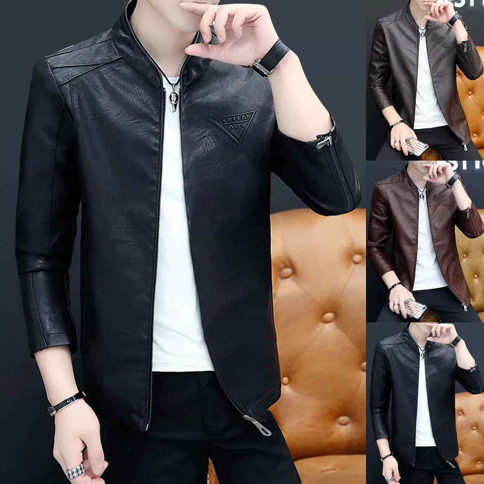 

Мужская осенне-зимняя блузка с длинным рукавом и воротником-стойкой