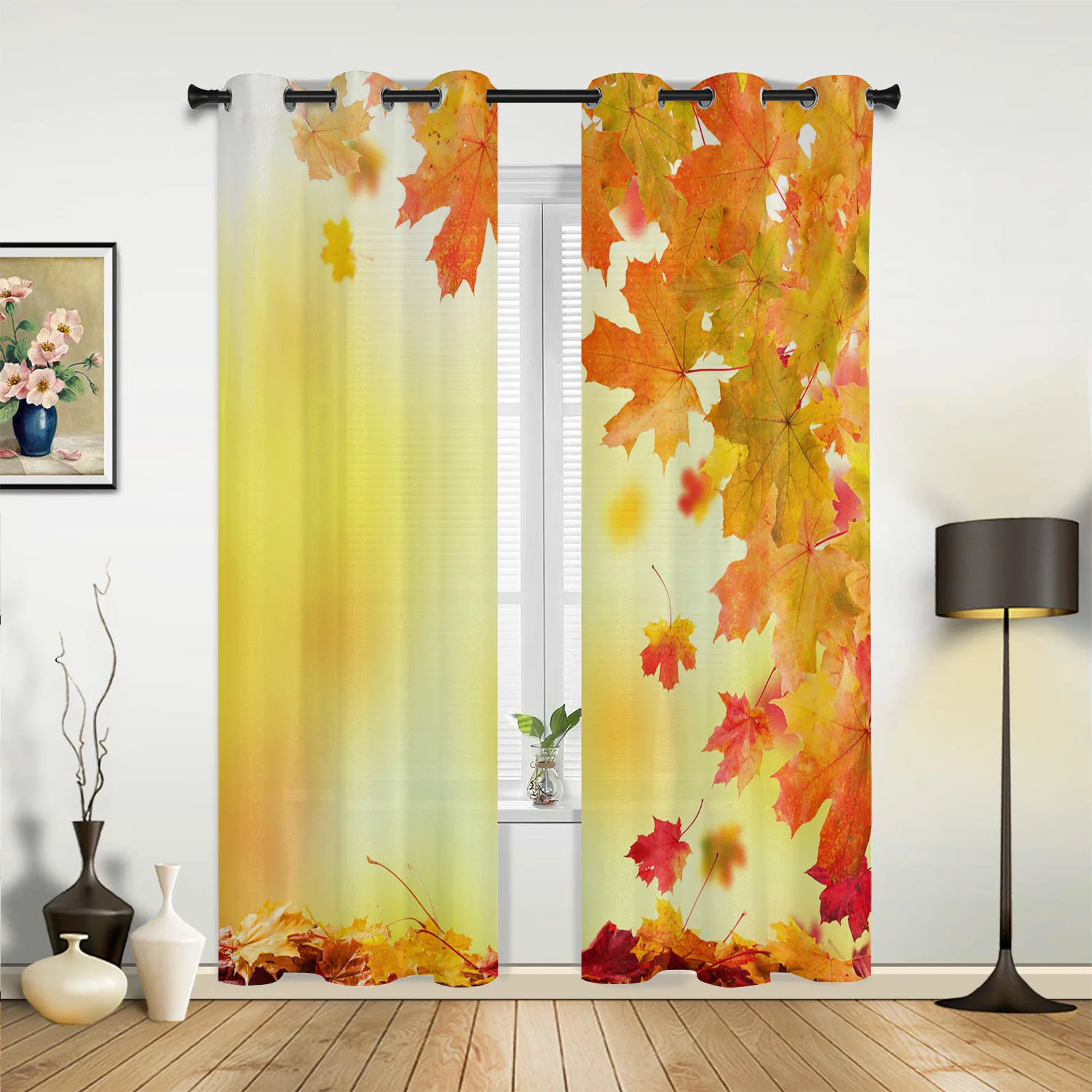 

Autumn Yellow Maple Leaf Plant Curtains for Bedroom Living Room Drapes Kitchen Children's Room Window Curtain Modern Home Decor