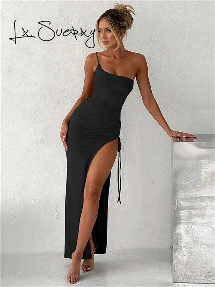 

Lx Suerxy Y2k Slash Neck Sexy Split Spaghetti Strap Women Dresses Summer Coquette Elegant Party Club Bodycon Woman Maxi Dress