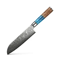 chef knife tanren japanese style damascus kitchen knifes stainless steel with ergonomic blue resin handle