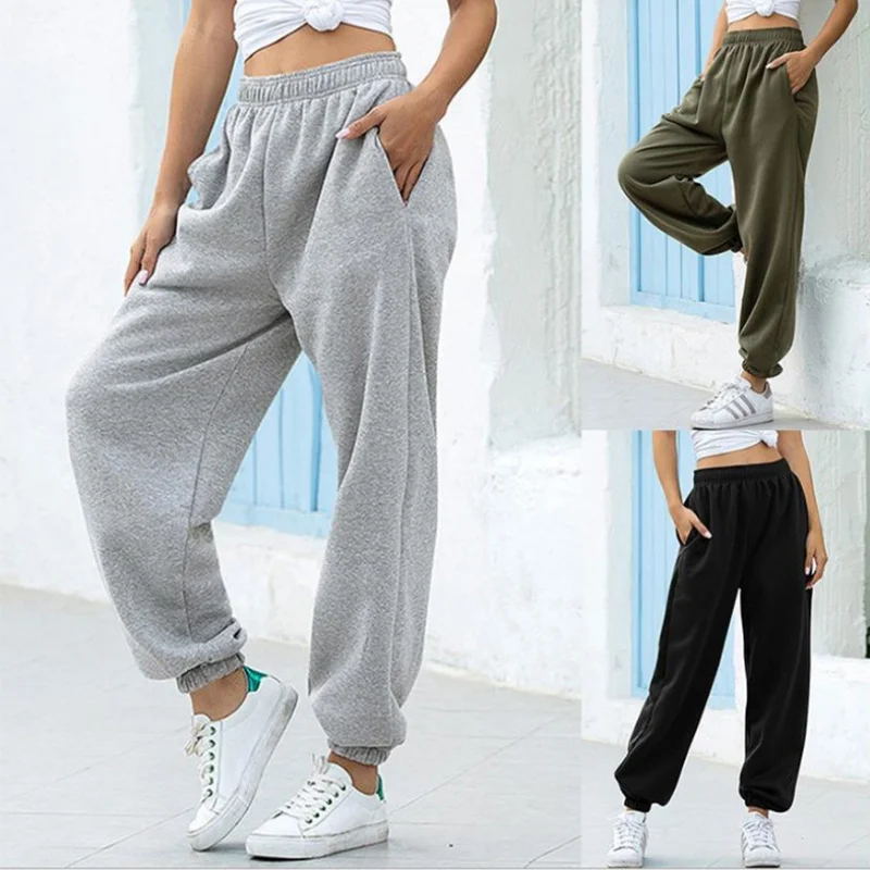 

2023 Fashion Casual Female Trousers Unisex Streetwear baggy Gray Sports Joggers Wide Leg Pants Ins Retro High Waist Autumn Women