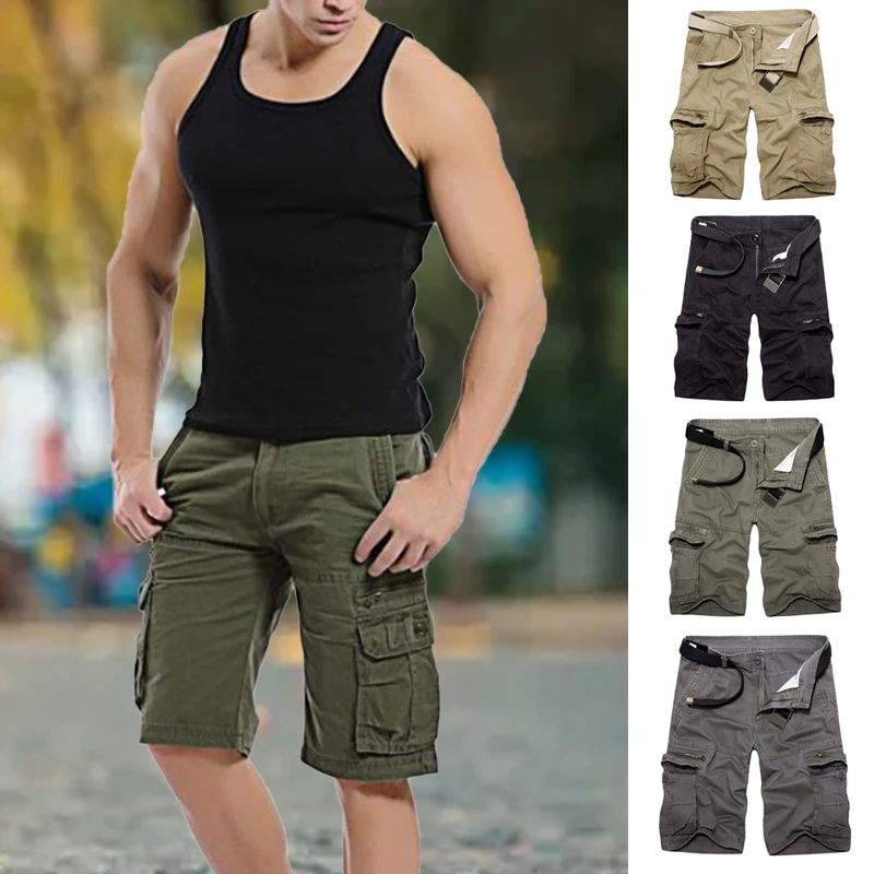 

Mens Outdoor Sports Beach Casual Half Pants Streetwear Shorts Joggers Hip Hop Mens Multi-Pocket Beach Cargo Shorts Bottoms