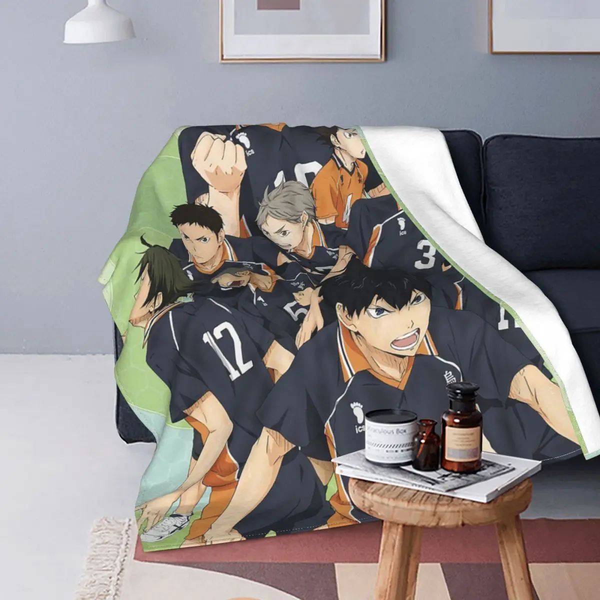 

Karasuno Team Blankets Fleece Decoration Haikyuu Japanese Anime Volleyball Soft Throw Blanket for Bedding Office Bedding Throws