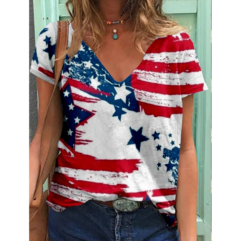 

Women's National Flag Printed T-shirt, sexy V-neck T-shirt, Leisure Long-sleeved Blouse, Large Size Loose and Comfortable Fashionable, Autumn and Winter 2022