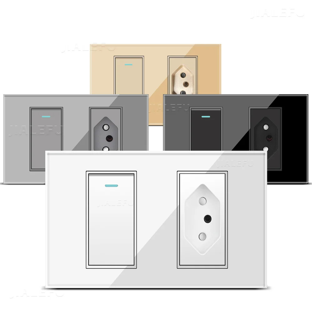 Панель из закаленного стекла 10 А 20 118 мм стандарт бразильский черная розетка