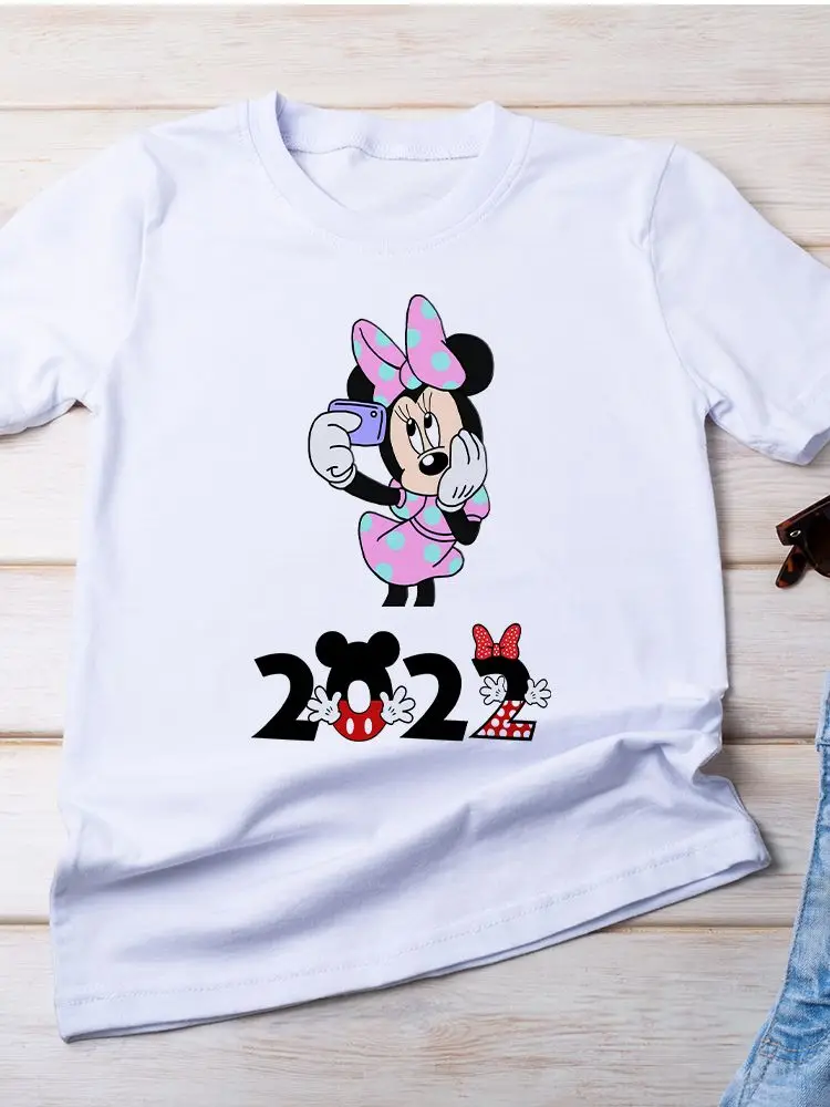 

T Shirt Disney Women Mickey And Minne 2022 Cartoon Print Cute Minne Sweet Girl T-Shirt Disney Brand Trendy Short Sleeve Modern