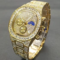 missfox mens watches hip hop gold round male quartz clocks top brand stainless steel waterproof automatic date men wrist watch