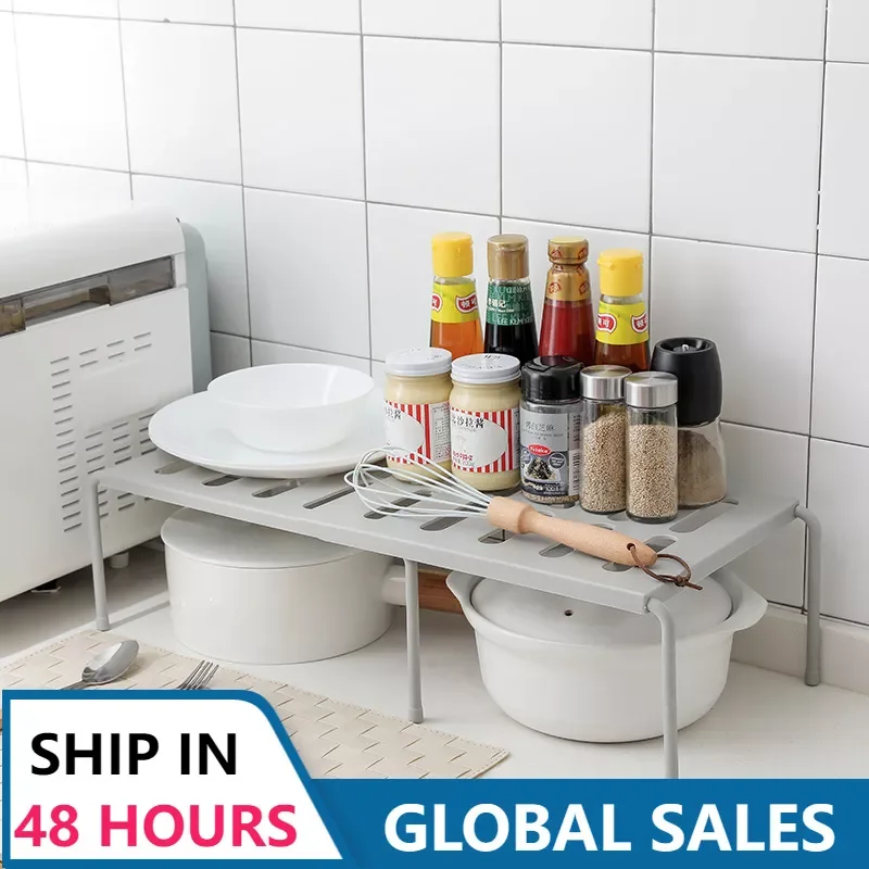 

NEW2023 Kitchen Cabinet Storage Shelf Home Retractable Stackable Organizer Spice Rack Fit for Kitchen Bathroom Plastic Cabinet H