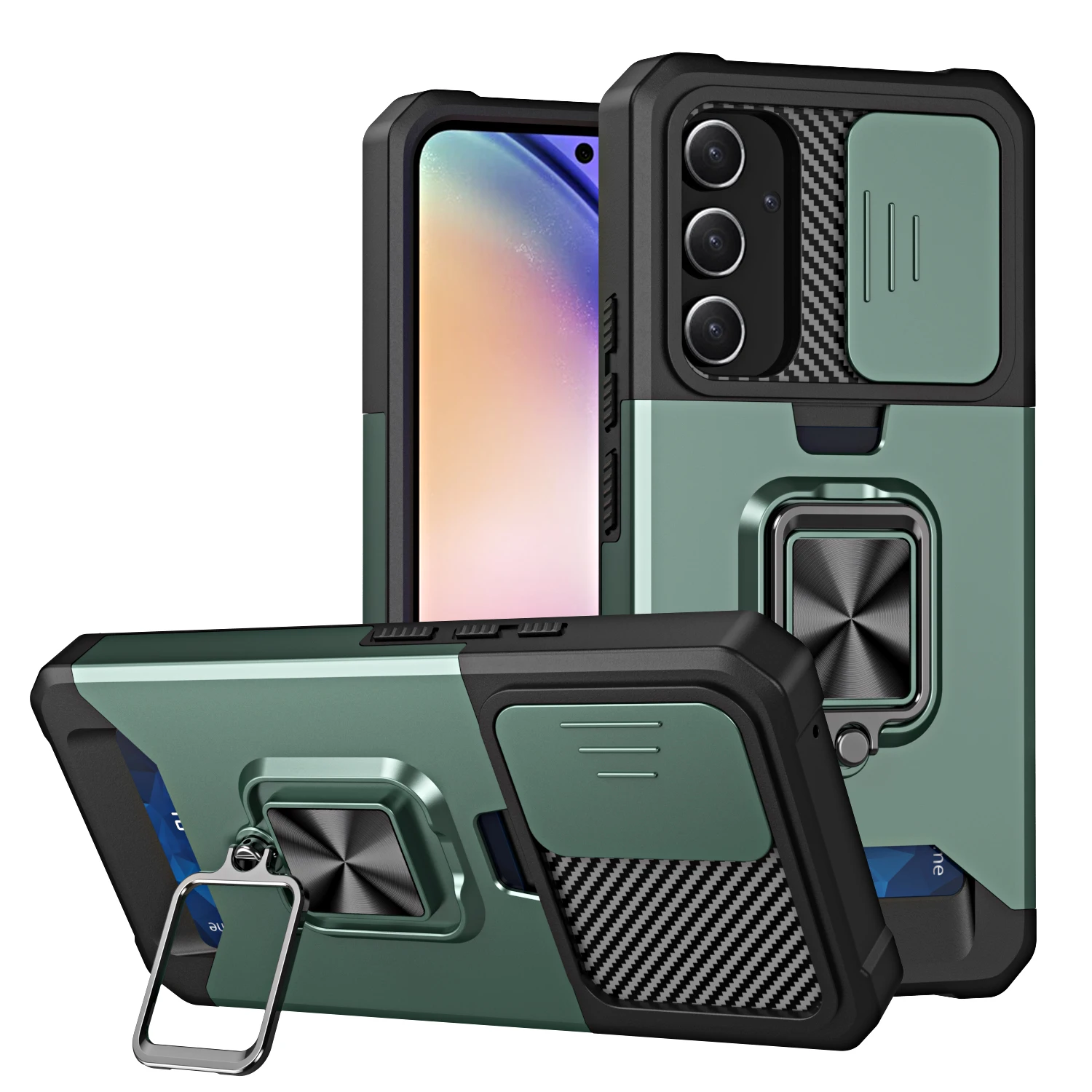 

Slide Camera Card Slot Case For Samsung Galaxy A54 Armor Shockproof Car Magnetic Ring Holder Phone Cover SamsungA54 GalaxyA54
