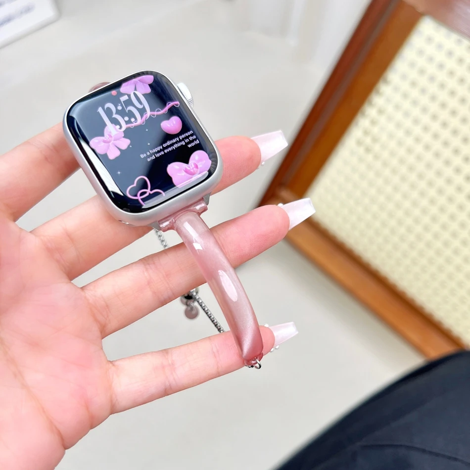 Фото Ремешок-браслет «кошачий глаз» для Apple Watch S11/10/9/8/7/SE/6/5/4/Ultra 3 IWatch 49/46/45/44/42/41/40/38 мм, лазерный блестящий браслет №4