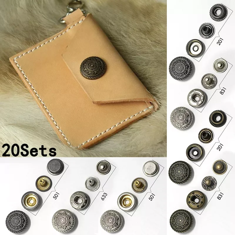

High Quality 20sets/lot 15mm Metal brass Press Studs Sewing Button Snap Fasteners Sewing Leather Craft Clothes Bags Garment