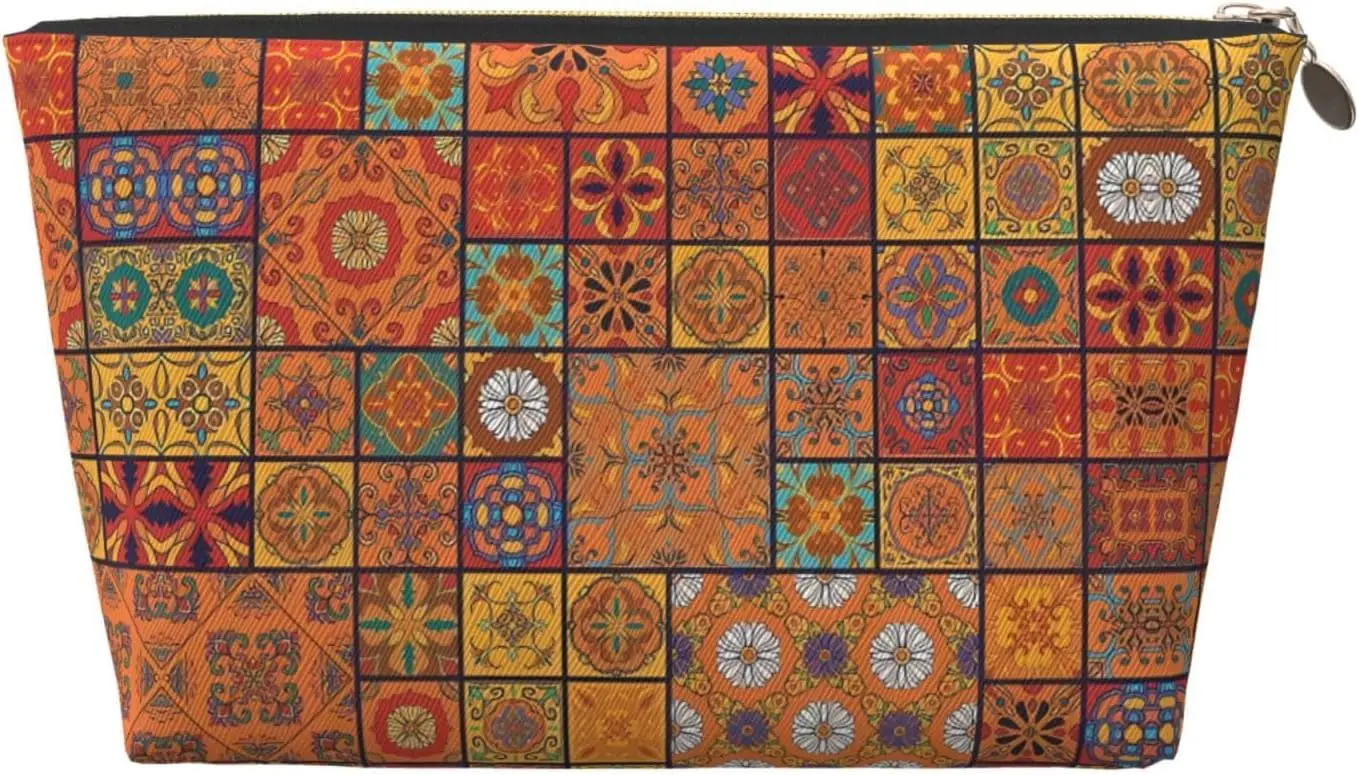 Дорожная косметичка из марокканской кожи с геометрическим рисунком -