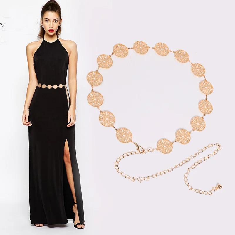 

Longkeeper New Fashion Gold Silver Metal Waist Chain Women Belt Vintage Elegant Carved Hollow Out Lady Bohemia Dress Waistband