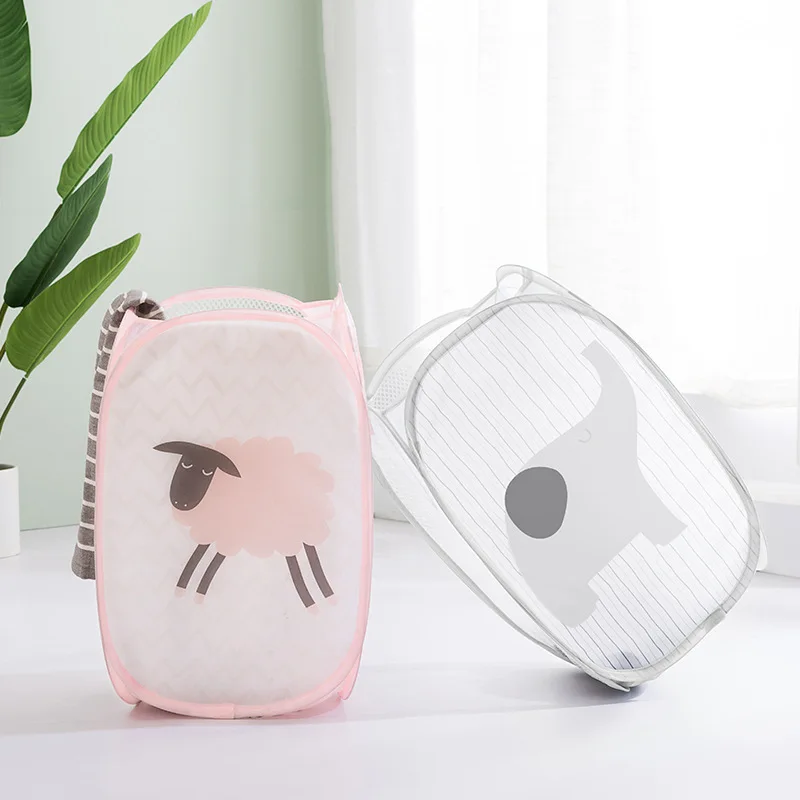 

1PC Portable Breathable Mesh Laundry Basket Foldable Cartoon Dirty Clothes Basket Family Laundry Storage Baskets