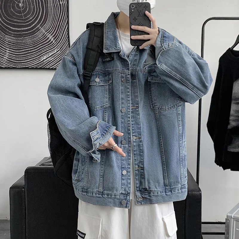 

Denim Jacket Men's Hong Kong Style Loose BF Fashion Korean Version Loose Ruffian Handsome Casual Clothes Versatile Small Coat