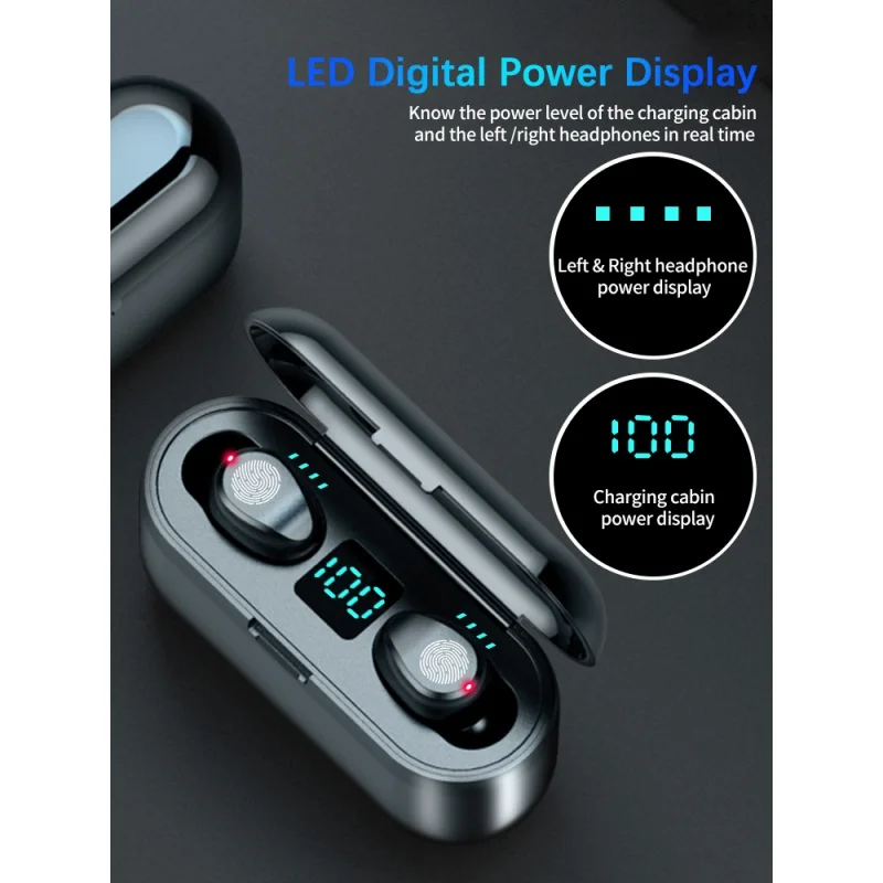 F9 Bt Earphone Wireless Subwoofer Binaural Mini Touch In-ear F9 Digital Display Touch Wireless Bt Headset enlarge