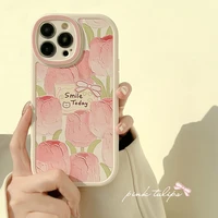 retro oil painting tulips fresh lens protect phone case for iphone 13 pro max 12 mini 11 xr xs max x 7 8 plus soft back cover