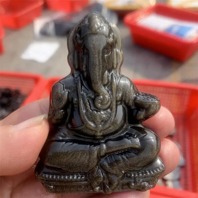 

Серебряное украшение Ганеша с обсидианом