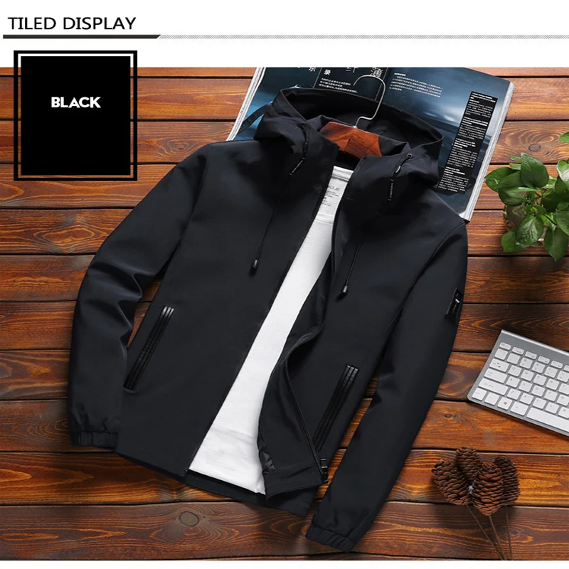 Spring Autumn Men Casual Windbreaker Jacket Coats Mens Hooded Outdoor Clothes Outerwear Windproof Hooded Jacket Male
