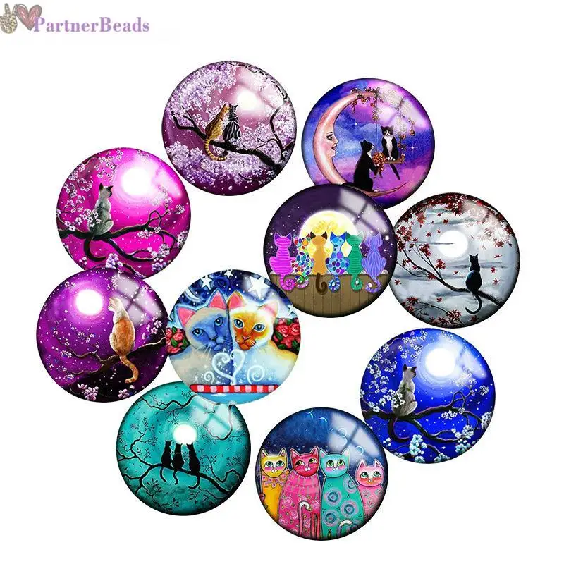 

Пурпурные кошки, круглые кабошоны для фотографий, демонстрация плоской задней поверхности, фурнитура для изготовления 20 мм, защелкивающаяс...