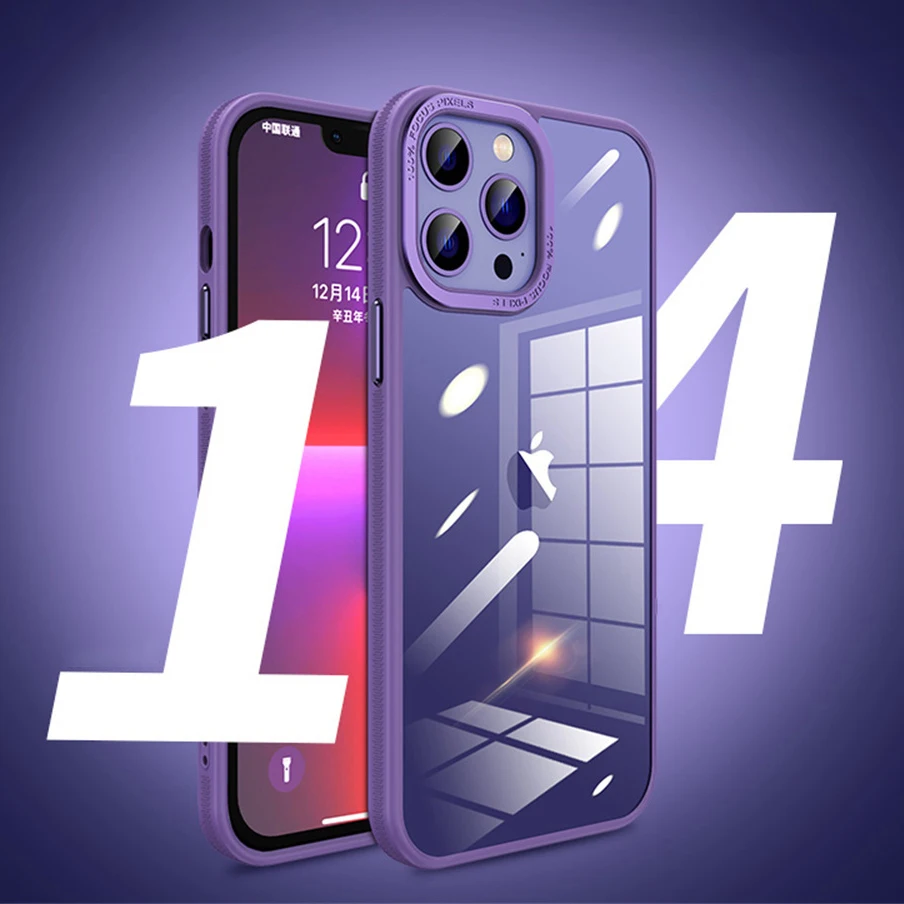 

Luxury Clear Shockproof Armor Rugged Acrylic Case for iPhone 14 Plus 13 12 11 Pro Max Soft Bumper Metal Camera Protection Cover