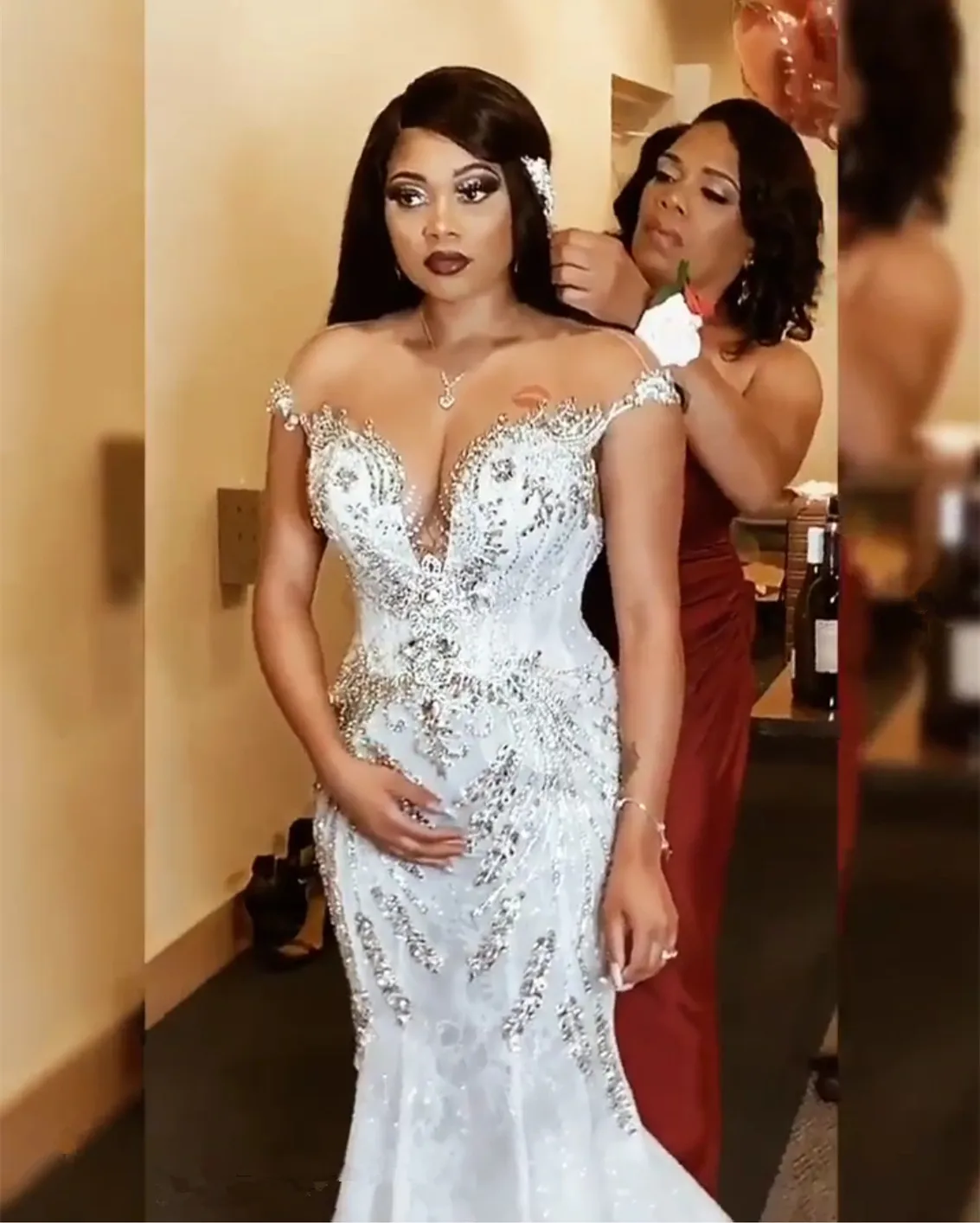Luxury Sexy Wedding Dresses Mermaid Sequin Tulle Appliques Crystal Beaded Diamond Women...