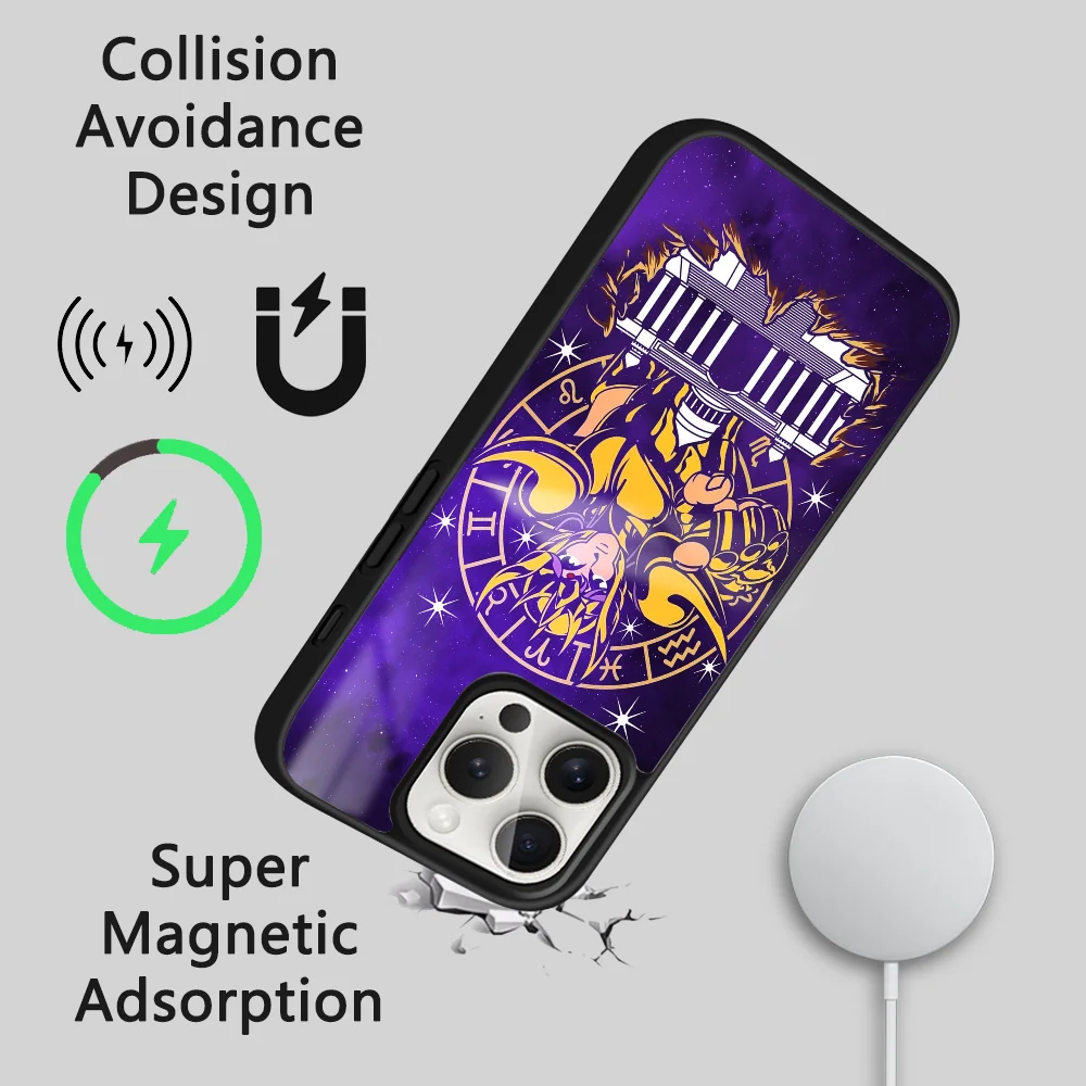 Чехол для телефона S-Saint S-Seiya в стиле аниме iPhone 16 15 14 13 12 11 Pro Max Plus Mini Magsafe Mirror
