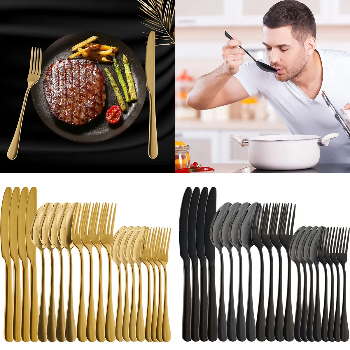 

20pcs Western Dinnerware Set Stainless Steel Cutlery Set Fork Knife Spoon Tableware Set Flatware Set Kitchen Accessories