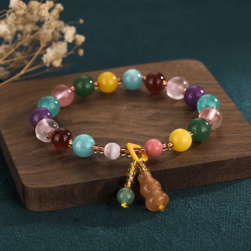 

Ethnic Color Crystal Bracelet Prosperous Peach Blossom Business Braided Bracelet