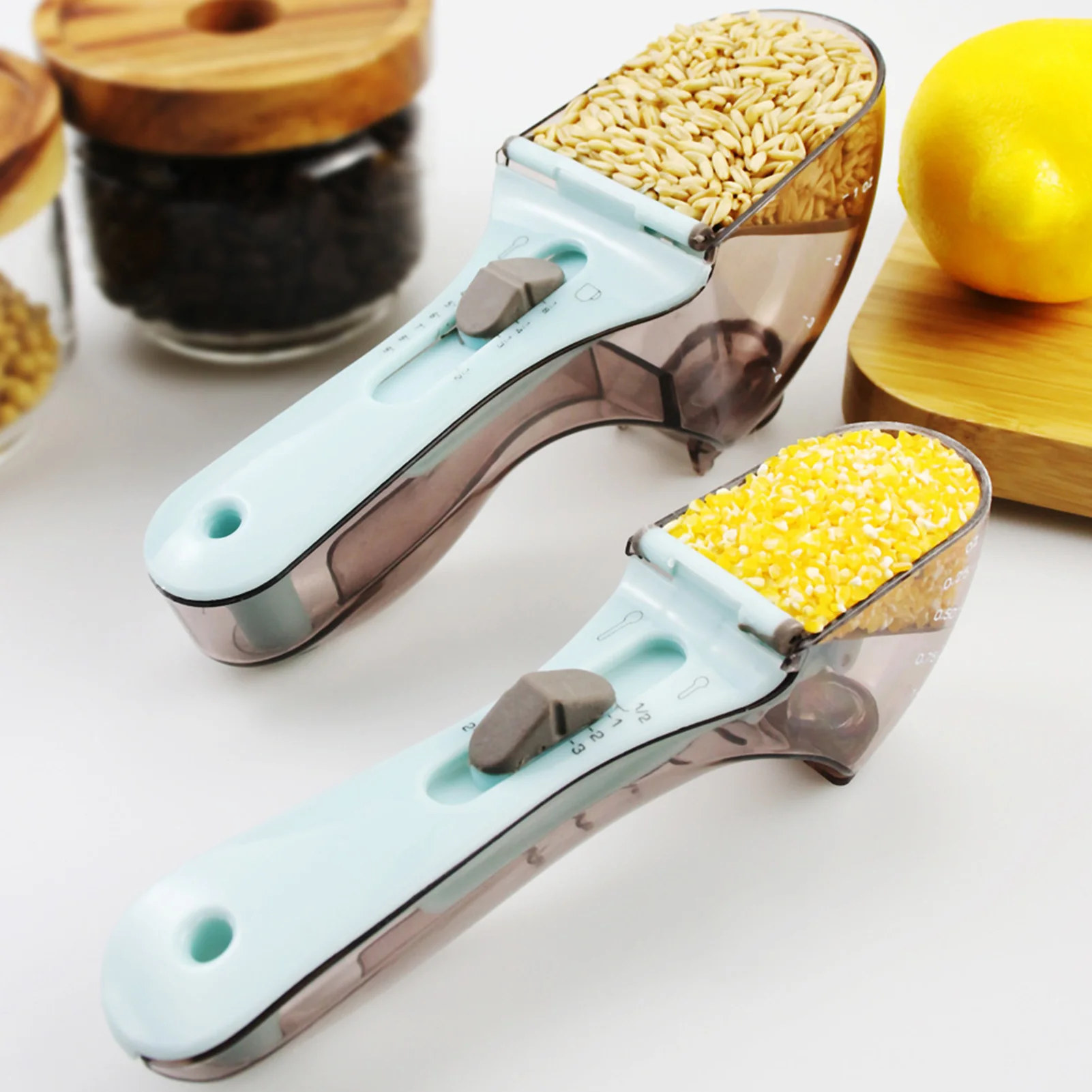 

2 Pcs Adjustable Measuring Spoons With Magnetic Snaps Baking Tool Multifunctional Measuring Cups Solid Powder Liquid Measurement