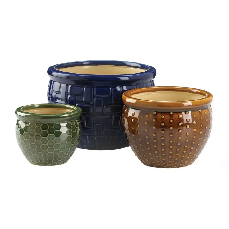 

of 3 Blue and Brown Contemporary Trio Garden Planters 12"