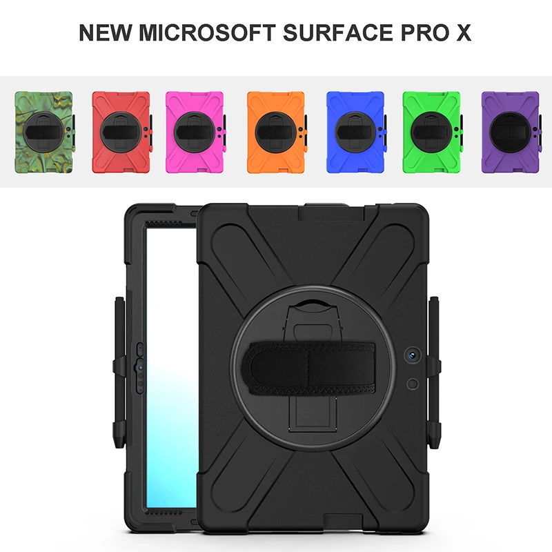 

Three Layers Protection Heavy Duty Back Cover with Nylon Wrist Strap for Surface Pro X Silicone Case+Stylus